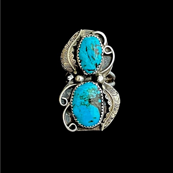Vintage Native American sterling silver turquoise ring Size 8.75 - Picture 1 of 12